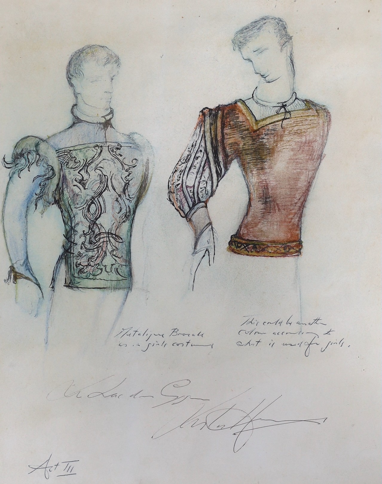 Leslie Hurry (1909-1978), ink and wash costume design for Swan Lake Act 3 Two Dancers, signed, 34 x 27cm